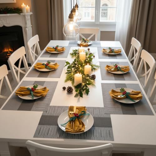 Image of YELONA Placemats for Dining Table Set of 8 - Heat Resistant, Non-Slip & Washable Woven PVC Vinyl Table Mats - 45 x 30 cm, Light Grey