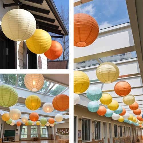 Image of Chinese Paper Lanterns - Pack of 10, 10-Inch Yellow /Orange Hanging Lights for Birthday Party Decorations, Ceiling Decor, Rainbow Classroom, Wedding, and Home Party