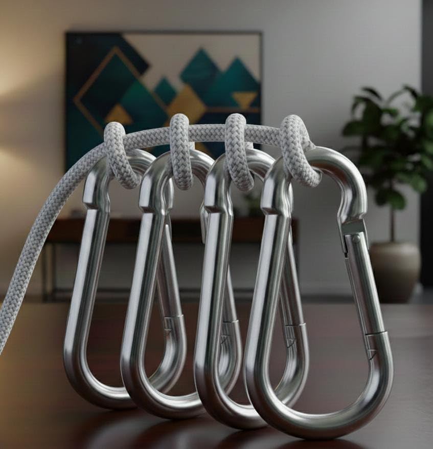 Storp® Stainless Steel Snap Hook Heavy Duty Safety Lock Cable Attachment,SnapHooks for Weight-Lifting, Mountain Climbing, Gym and Home, Steel Clips (4 pcs)