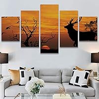 SIGNWIN 5 Panel Canvas Wall Art Modern Art Animals Colorful Decorative Elements Multicolor Photography Silhouette for Home Decorations Ready to Hang - 60