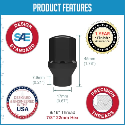 Image of Wheel Accessories Parts 50 Pcs 9 /16 inch-18 Thread ET OEM Style Lug Nuts 1.77 inch Long Black 7 /8 inch 22mm 6036433AA | 611-204 Fits Dodge RAM 1500 | RAM 1500 Classic