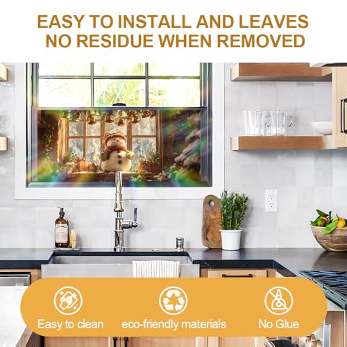 Image of Snowman Cabin Christmas Window Film 39.37x17.32in Static Cling