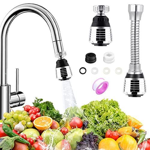 KARBAG 2Pcs Kitchen Tap Spray Head 360 Swivel Aerator With 2 Modes Universal Extension for 22/24mm Faucet Extender (Short & Long)