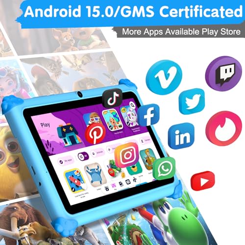 Image of ascrecem Kids Tablets 7 Inch Android 15 Toddler Tablet for Kids with 2.4G+5G WiFi6 Penta Core 6GB RAM 32GB ROM Childrens Tablet Dual Camera 128GB Expandable Parental Control Educational Games (Blue)