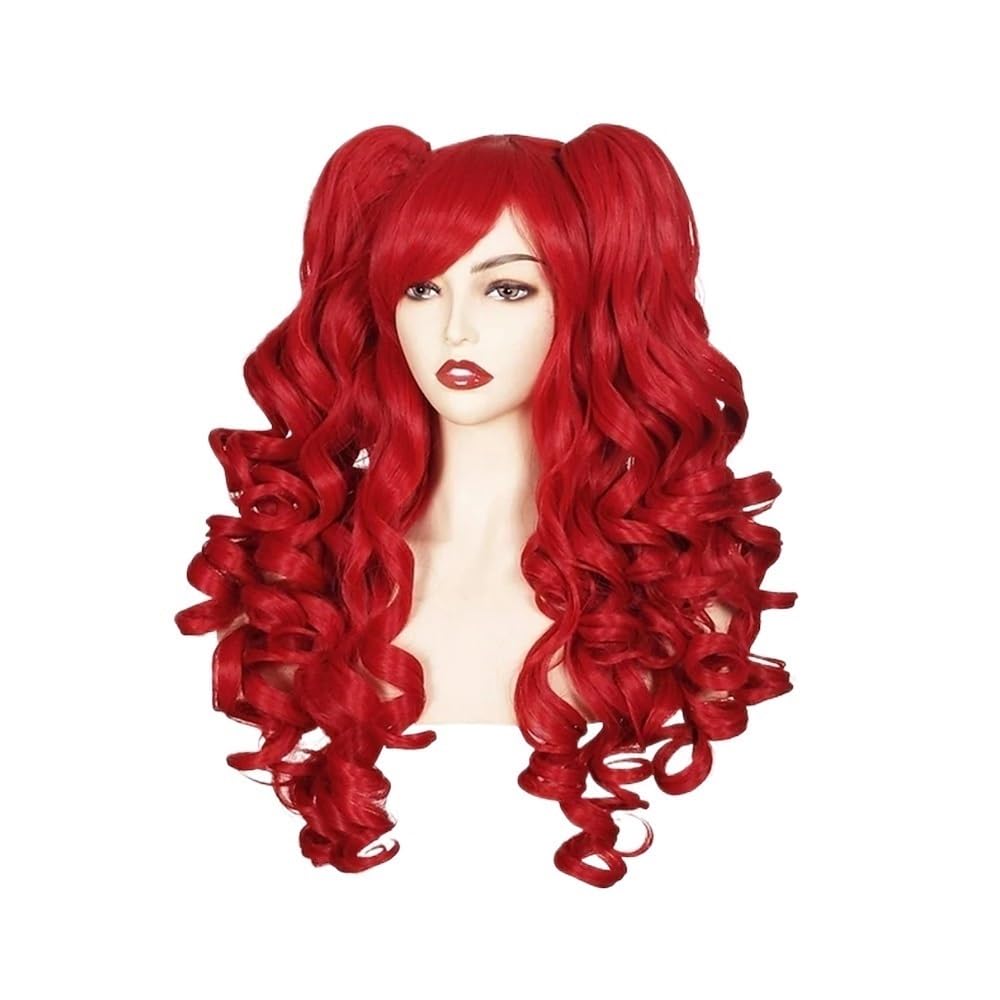 Peluca rizada de 24 pulgadas de largo con 2 coletas, peluca sintética de cosplay con clip for mujer Aspecto natural