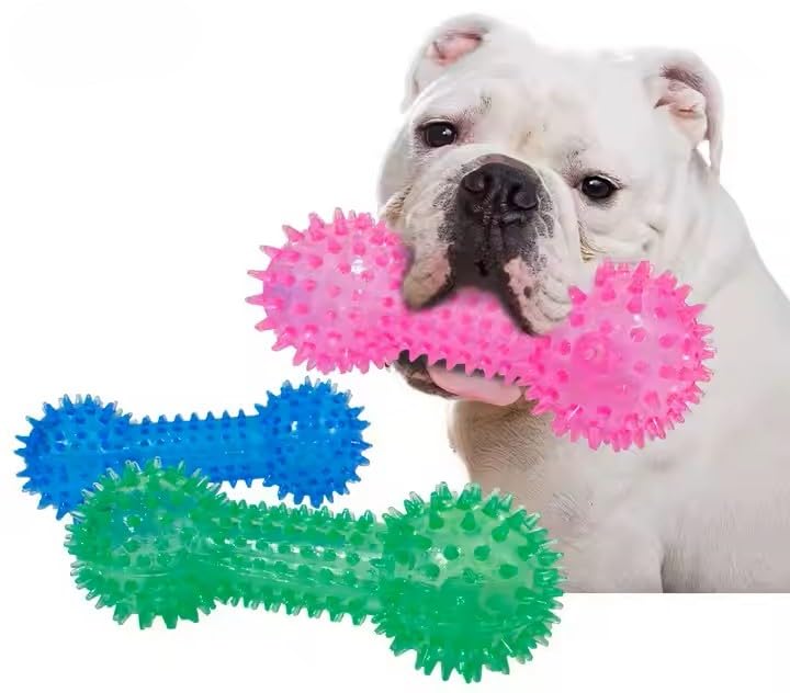Image of Pet Squeaky Chew Toy Dumbbell for Dogs - Durable, Non-Toxic Interactive Toy for Chewing, Playing, and Teeth Cleaning-Multicolor