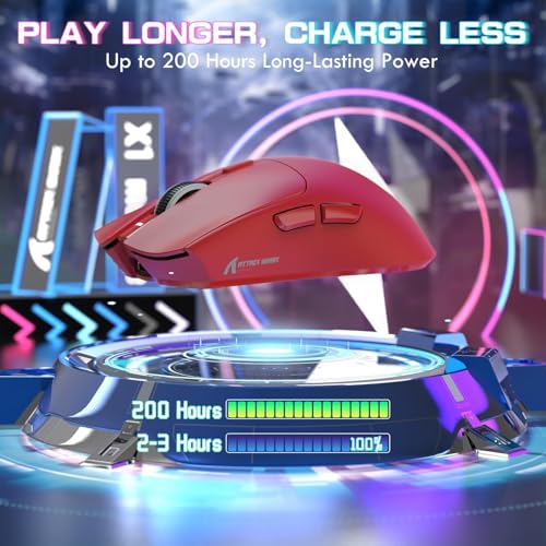 Image of ATTACK SHARK X1 Ultralight Tri Mode Wireless 40000 DPI Gaming Mouse-Red | Magnetic RGB Charging Dock,PixArt PAW3395 Pro Sensor,BT /2.4Ghz /Wired,1K Polling,Optical Micro Switch,Driver for PC Mac Gamer