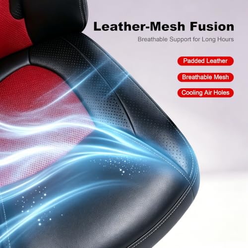 Image of Gaming Office Chair, PU & Mesh Design Computer Desk Chair Red
