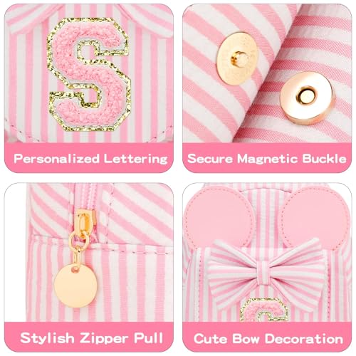 Image of Initial Purse for Girls Kids,Birthday Gifts for 3-8 Years Old | Personalized Crossbody Bag, Small Toddler Sling Bag Cute Fanny Pack, Gift for Daughter Sister Grandkids, Striped Pink S