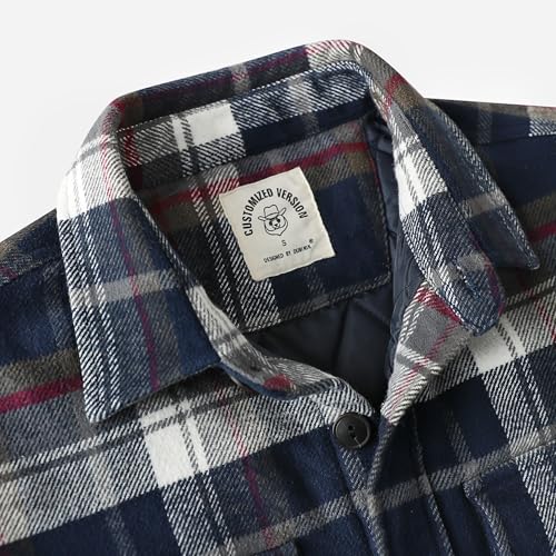 Dubinik® Mens Shacket Flannel Shirt For Men Lightweight Jacket Overshirt Warm Lined Coats Casual Plaid Long Sleeve Button3