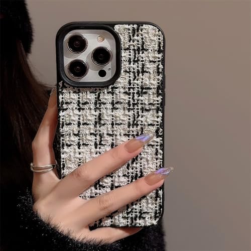 Coque souple antichoc en tissu écossais iPhone 15 Plus blanc textile