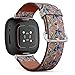 CJBROES Replacement Leather Watch Band, Compatible with Fitbit Versa 3 and Fitbit Sense of Wristband Bracelet Accessory - Texture Hummingbirds