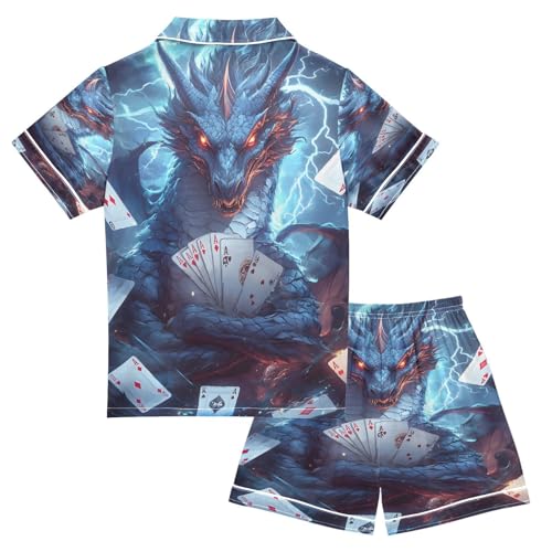 ALAZA Dragon Poker Card Satin Pajamas Set Short Sleeve Button Down Sleepwear Summer Pjs 2 Piece2
