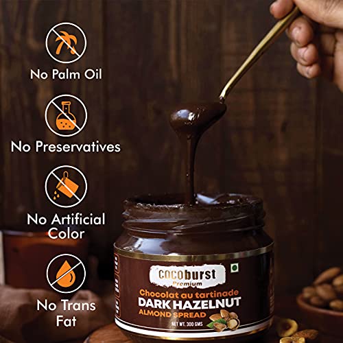 Image of Jindal Cocoa Cocoburst Dark Chocolate Hazelnut Almond Spread - 300g | Choco Spread with Cocoa & Hazelnut Butter | Chocolate Spread Without Palm Oil | No Trans Fat or Artificial Preservatives | Rich & Creamy
