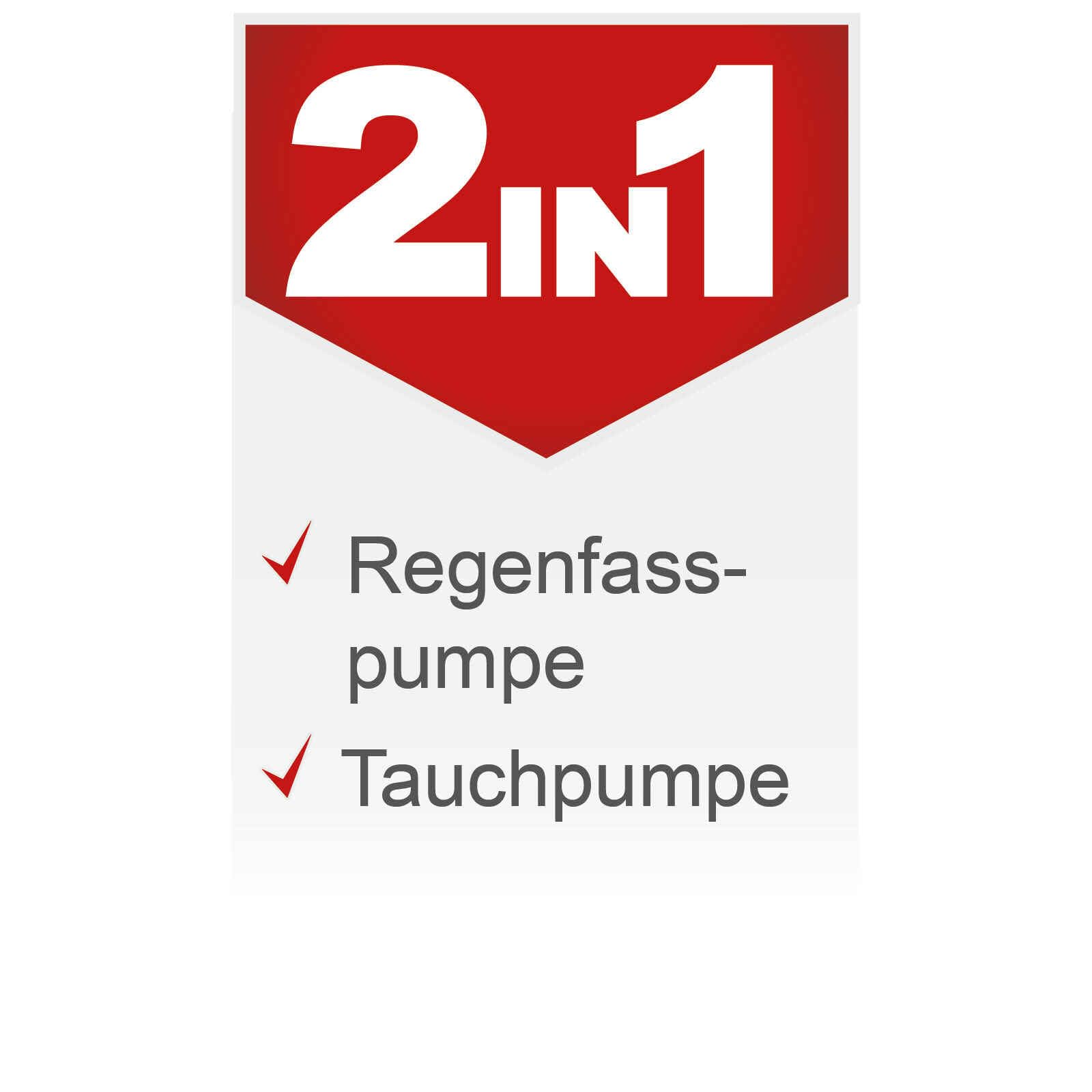 Scheppach Regenfasspumpe RBP350 Wasserpumpe Tauchpumpe mit Schnellkupplung & Absperrhahn | Fördermenge 5500 L/h | Ansaughöhe 11m | Eintauchtiefe 7m | Pumpendruck 1,1bar | Leistung 350W