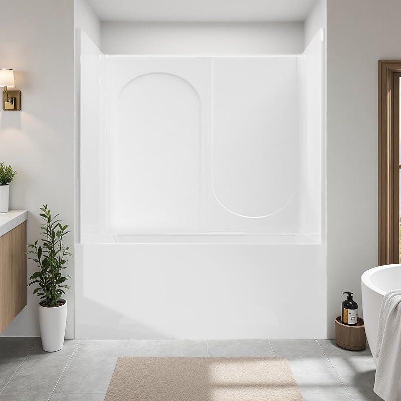 60' W x 32' D x 60' H Tub Shower Wall Panels, 4-Panel Tub Wall Surround Panels Kit, Waterproof, Easy to Install & Clean, Seamless Pattern, White