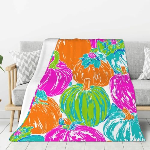 Vextrovia Stylish Pumpkin & Floral Design Flannel Fleece Blankets, Super