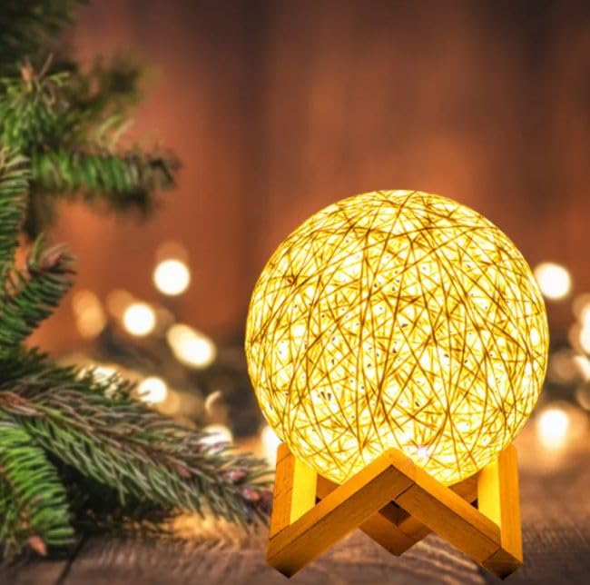 Image of Quace 15CM 6 Led Rattan Ball Moon Lamp,Elegant Design for Beautiful Indoor Lighting in Bedrooms and Kids' Rooms,Living Room Decor(Warm White 15cm)