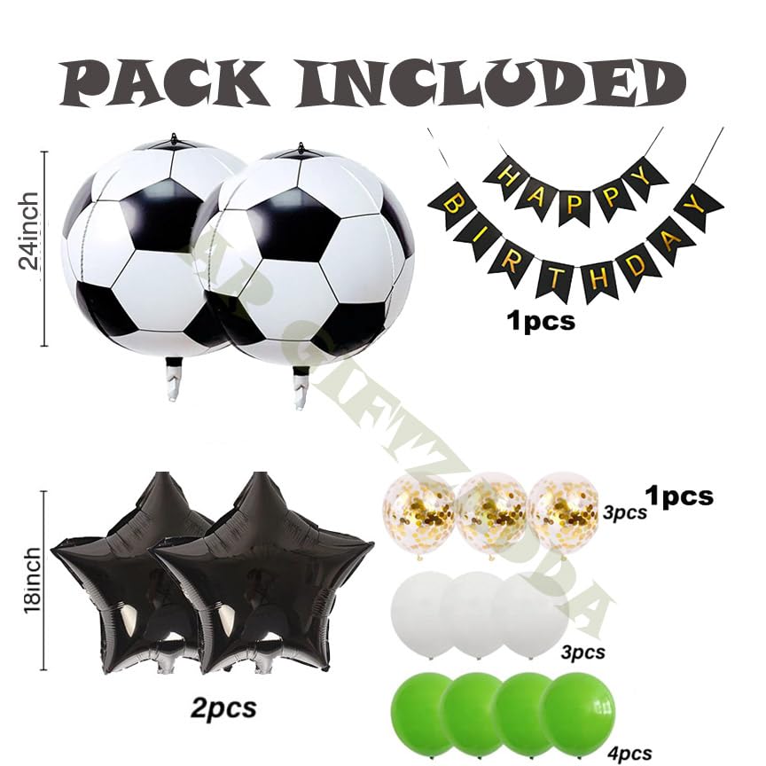 Image of AR GIFTZADDA 4D Football Black White Green 15 Pcs Balloons Kit, 24 Inch Soccer Foil Balloons Football Party Decorations for Boys Birthday World Cup Theme Party (14 Pcs Balloon kit, Football Foil)