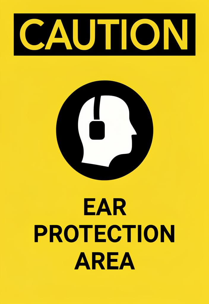 peiyeety Caution Ear Protection Area Tin Sign 12x8 Inch Metal Warning Plaque, Yellow & Black Safety Notice Wall Decor for Workplace, Factory, Shop, Garage, Hearing Protection Reminder