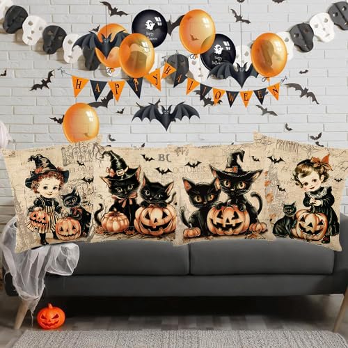 Halloween-Pillow-Covers-18×18-Set-of-4-Trick-or-Treat-Decorative-Pillow-Covers-Witch-Motif-Decoration-IndoorOutdoor-Pillowcases-Linen-Fall-Home-Decor-Cushion-Case-for-Sofa Halloween Pillow Covers 18×18 Set of 4 Trick or Treat Decorative Pillow Covers Witch Motif Decoration IndoorOutdoor Pillowcases Linen Fall Home Decor Cushion Case for Sofa