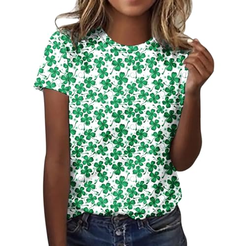 Camisetas de manga corta para mujer, estilo informal, holgada, para el Día de San Patricio, para otoño, color verde irlandés, estilo túnica, ajuste holgado, camisetas divertidas de algodón, para el