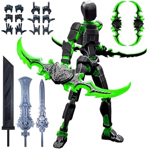 altuco Assembled T13 Action Figure with Multiple Accessories, Black-Green 3D Printed Multi-Jointed Titan 13 Figure,Dummy 13 Desktop Decorative Toy Cover