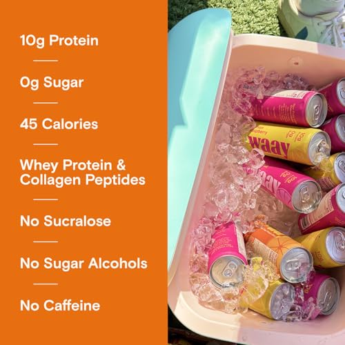 Image of WAAY Sparkling Protein Drink, Orange, 12 fl oz Can, 10g Protein, 0g Sugar, 45 Calories (12 Pack)