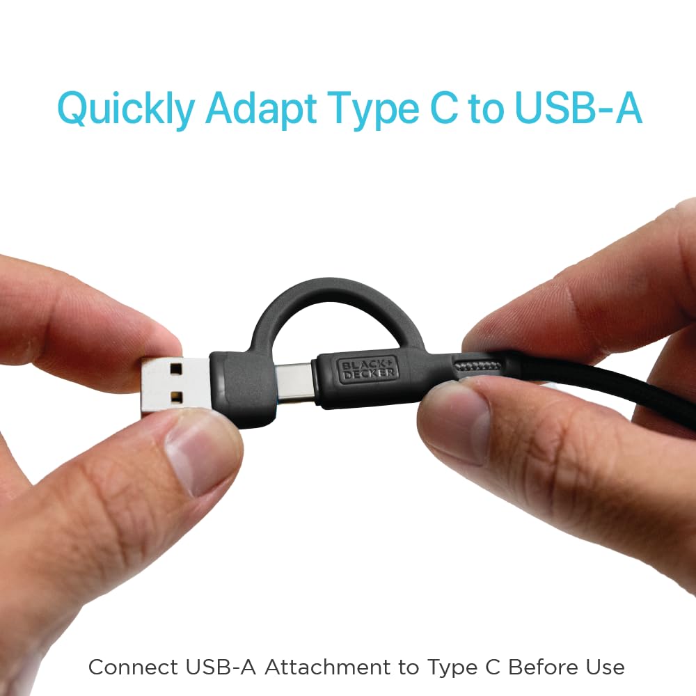 BLACK+DECKER Cavo di ricarica multiplo USB C, cavo di ricarica veloce con adattatore, cavo USB multiplo intrecciato 2 in 1, cavo di ricarica universale con adattatore USB tipo C/per iPhone 16 15