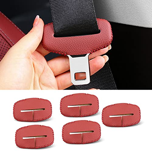 CHUANGHUI Car Seat Belt Fixing Buckle Decorate Protector Leather Cover for BMW 1 2 3 4 5 6 7 Series X1 X2 X3 X4 X5 X6 Interior Accessories (5pcs Reddish Brown)