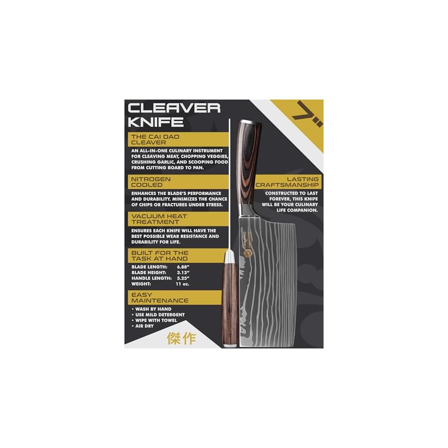 KESSAKU-Meat-Cleaver-Butcher-Knife-7-inch-Samurai-Series-Heavy-Duty-Razor-Sharp-Forged-7Cr17MoV-High-Carbon-Stainless-Steel-Wood-Handle-with-Blade-Guard KESSAKU Meat Cleaver Butcher Knife - 7 inch - Samurai Series - Heavy Duty - Razor Sharp - Forged 7Cr17MoV High Carbon Stainless Steel - Wood Handle with Blade Guard