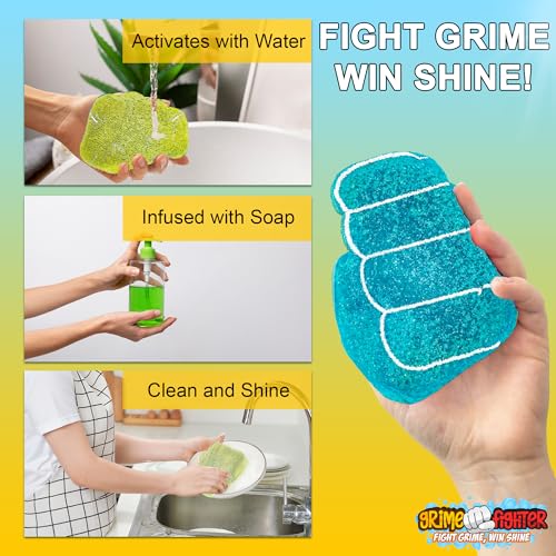 Image of Degreaser Dish Soap Infused Cleaning Sponge, Activates with Water, 2 Pack, Non Scratch, Ergonomic, Fresh Citrus Lemon Scent