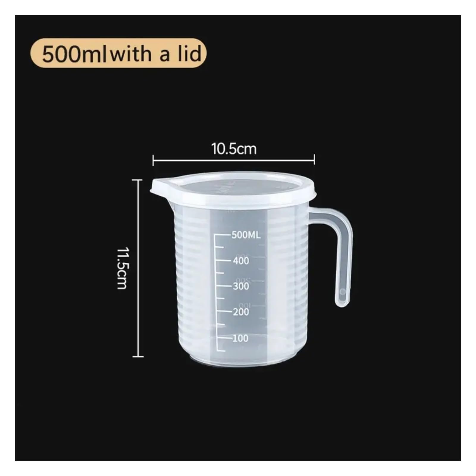 Przezroczysta plastikowa miarka o dużej pojemności z pokrywką - idealna do użytku w kuchni i laboratorium(500ml(with a lid))
