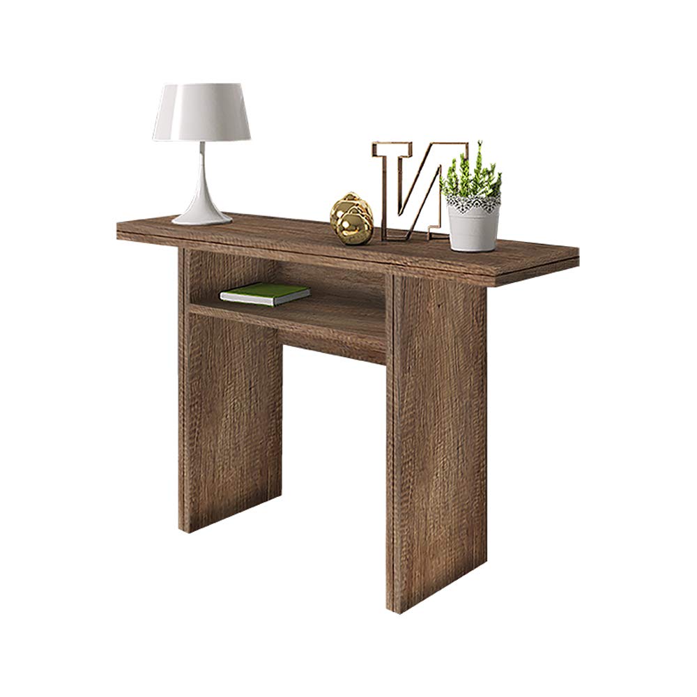 Mesa auxiliar extensible Selsey Italia, madera roble y nogal, medidas 120x35/70x76 cm