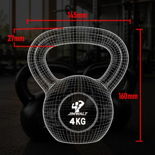 Image of Jimwalt Heavy Duty Enameled Cast Iron Kettlebell | Smooth Non-Slip Grip, Chip-Resistant Coating | Perfect for Strength Training & Home Gym (Enameled Coated 4KG)