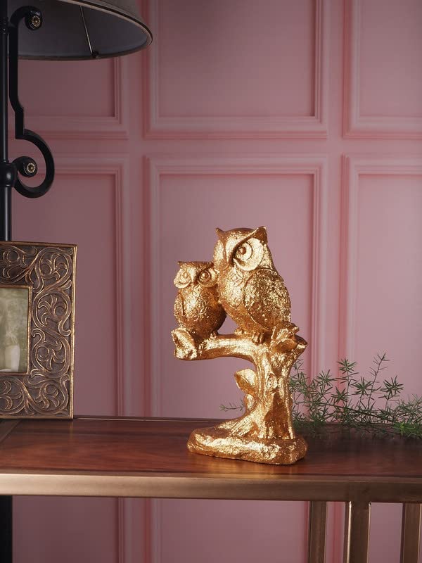 Image of THE WHITE INK DECOR Premium fengshui owl Premium Gold for Home and Living Room Decor Item, Statue, Figurine (9 inches)