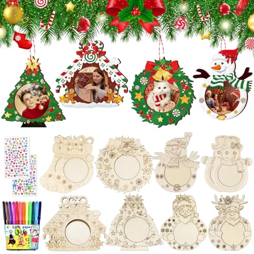 Ornamentos para árvore de Natal, moldura para fotos, 16 unidades, moldura de madeira, pendente de madeira, pingente de madeira, pingente de madeira para decorar árvores de Natal, decoração de janelas