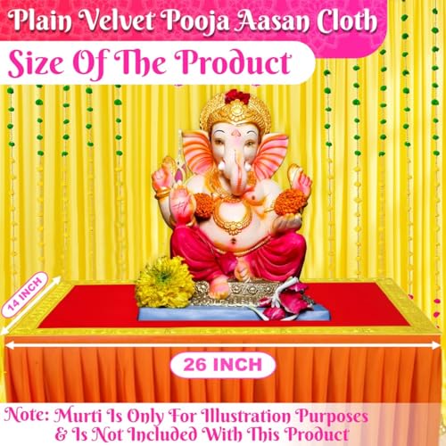 Image of Bhakti Lehar (14 x 26 Inch) Plain Red Velvet Pooja Aasan for God Idol /Chowki Aasan Kapda Cloth for Temple Shelf Home Mandir, Ganesh Baithak and God Idol Sitting - Pack of 2