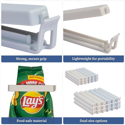 Image of Homestrap Sealing Clip Set of 36 | Plastic Food Snack Bag Sealer Clips | Keeps Food Fresh | Reusable Pouch Clips for Snacks, Plastic Bags, Bread | 2 Size (18 Small, 18 Large) | Pouch Clips Sealer