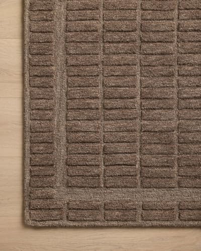 Image of Modern (High Low Pile) Pattern Wool Carpet with Loop Texture Yarn Anti Shedding Carpet Size 7x10 Feet B0 Brown Color