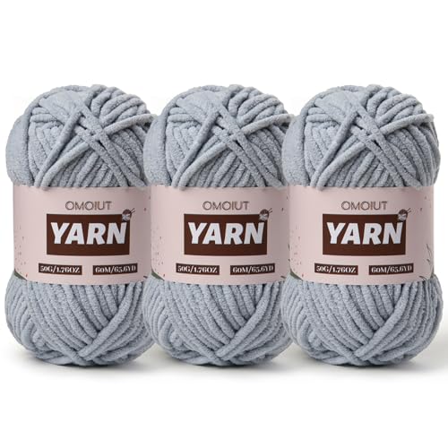 Image of 3 Packs Plush Chenille Chunky Crochet Yarn - Baby Yarn for Crocheting Soft - Velvet Yarns Knitting for Blankets Crafts - Fluffy Amigurumi Yarns 150g / 196.8yds (3 Grayish)