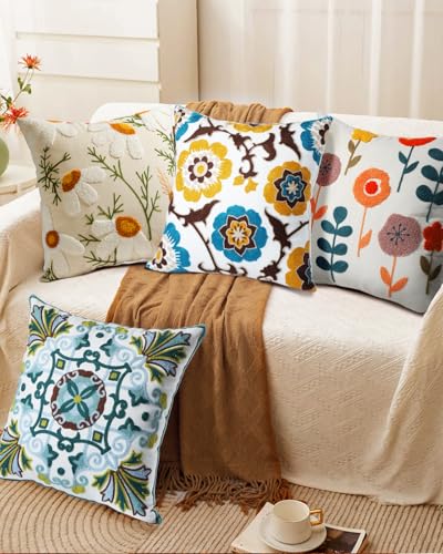 Housse de coussin brodée à motifs géométriques coton doux taie décoration maison - 7