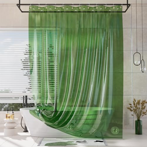 Image of AmazerBath Extra Long Shower Curtain Liner, 100% EVA Clear Green Heavy Duty 84 inch Shower Curtain and Liner 2-in-1, 72x84 Plastic Weighted Bathroom Shower Liner, 12 Grommets & 3 Heavyweight Stones