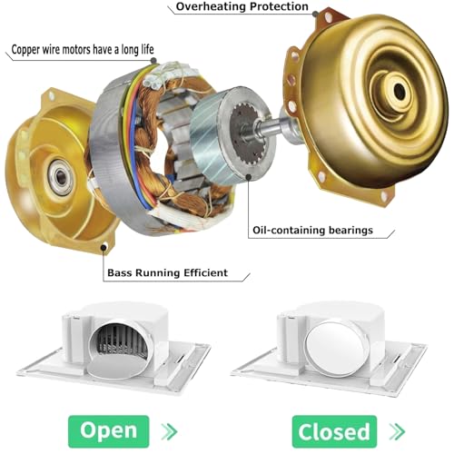 Ventilador de extracción para baño de techo, 10 pulgadas, corriente continua, 110 CFM, 1.0 sones, silencioso | Ajusta ducto de 4 pulgadas y panel de 12 pulgadas. Ventilador de alta eficiencia para hogar, cocina y oficina. miniatura 6