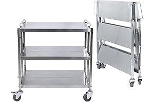 3-Shelf Stainless Steel Folding Utility Cart | Commercial Kitchen Trolley Cart