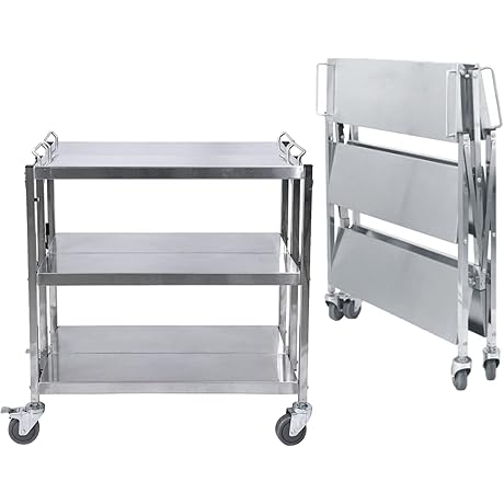 3-Shelf Stainless Steel Folding Utility Cart | Commercial Kitchen Trolley Cart