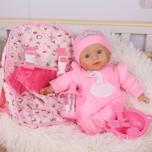 Muñeca bebé suave de 33 cm con accesorios y mochila miniatura 2