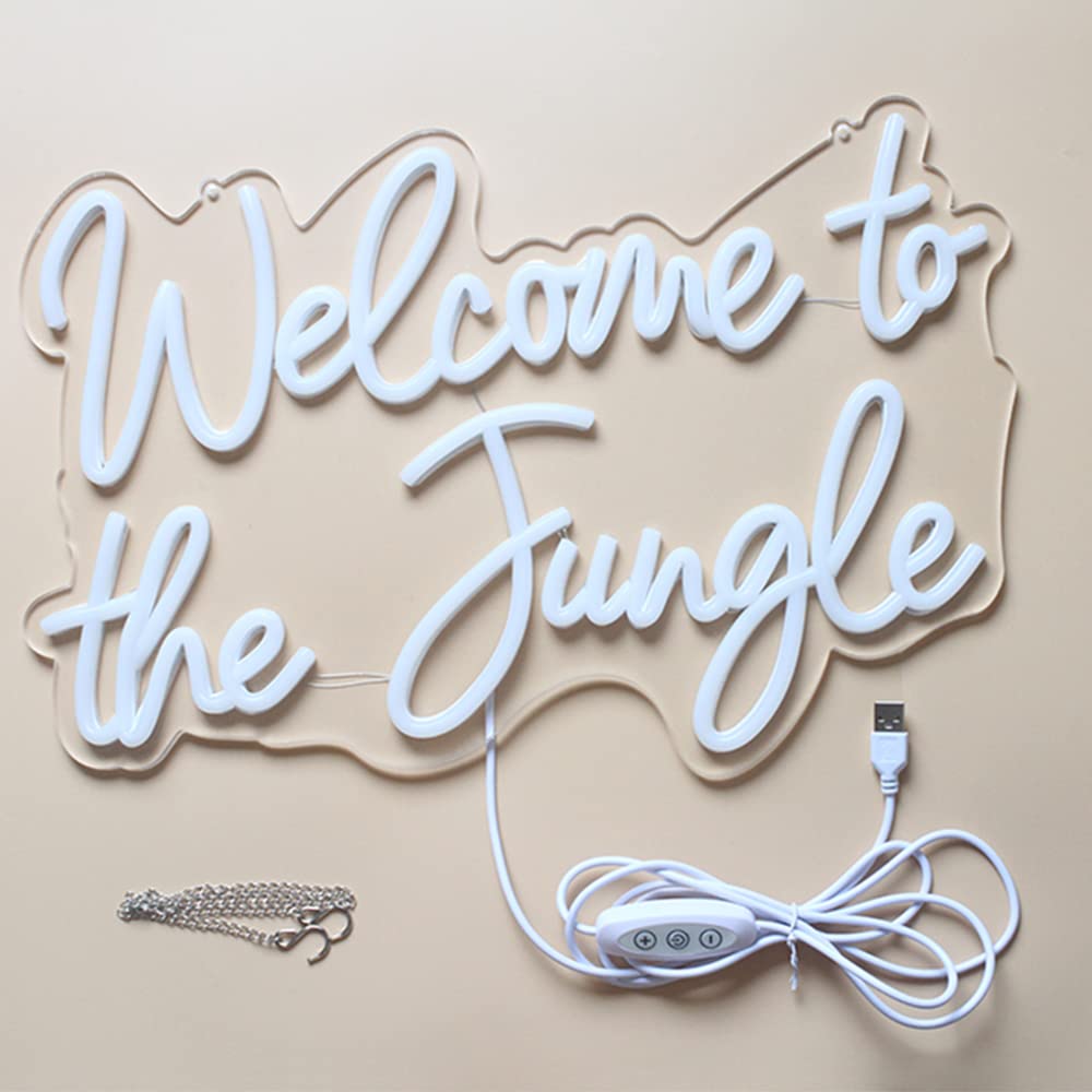 Bienvenue dans la jungle LED néon Lumières néon blanc chaud pour décoration murale USB panneau lumineux pour jardin maison portique magasin fête de Noël salon bar décoration (41,9 x 27,9 cm)