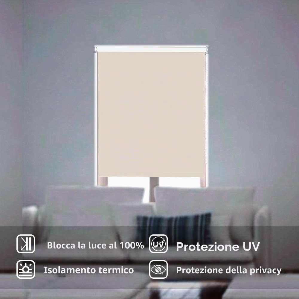 LUCKUP Tenda a rullo 100% oscurante, in tessuto impermeabile, isolamento termico, protezione dai raggi UV, per camere da letto, salotti, bagni e ufficio, facile da installare (81 x 183 cm, panna)
