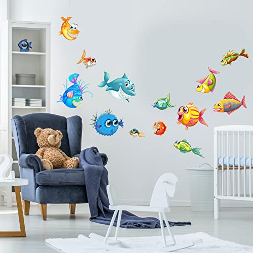 AnFigure Wall Stickers for Kids Marine Animal Wall Decals Baby Babies Childrens Nursery Playroom Daycare Bathroom Bedroom Wall Stickers Shark Sea Dolphin Fish Sea Ocean Beach Nautical Wall Decor - Image 2